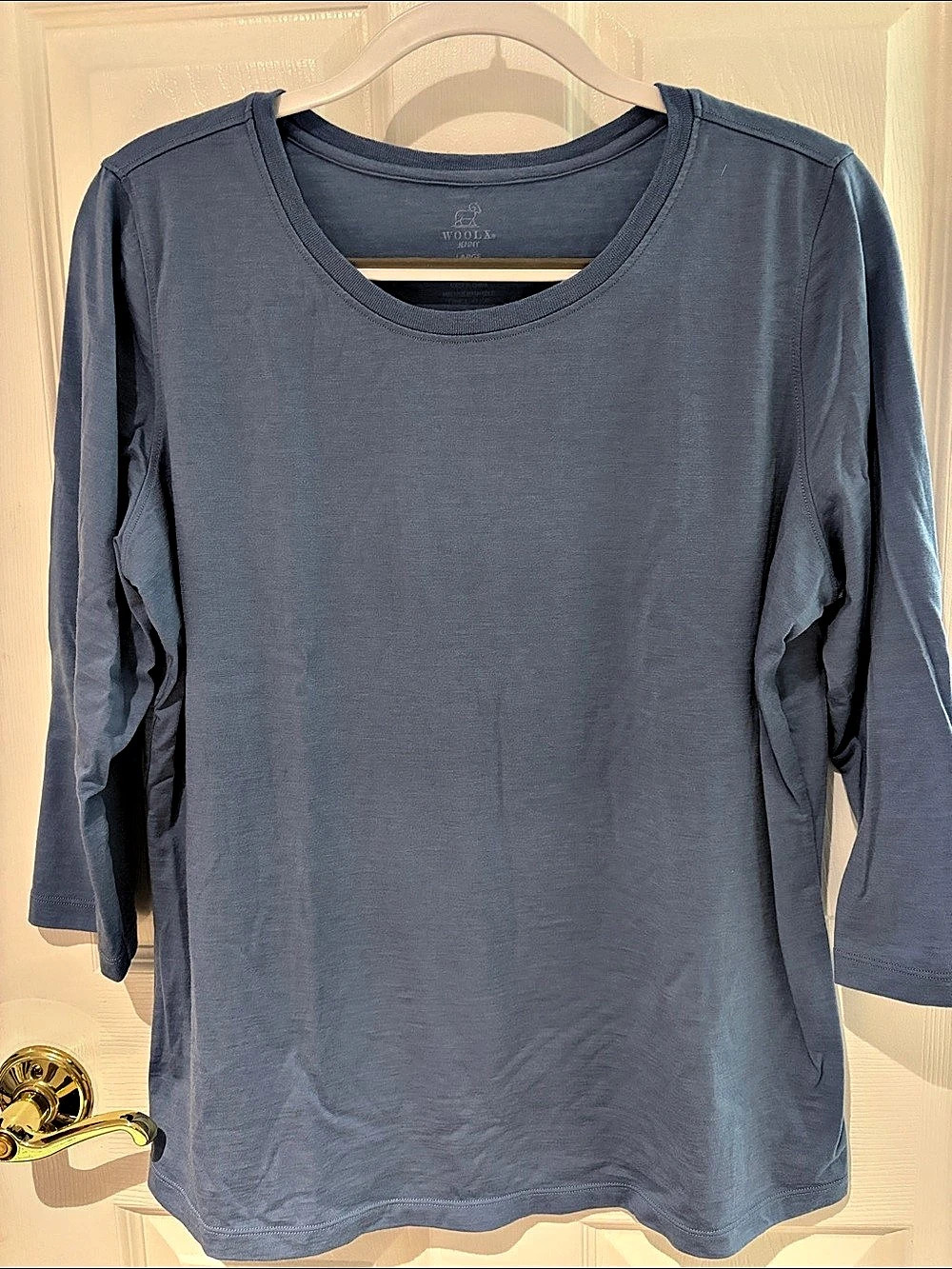 Woolx Jenny 3/4 Sleeve Crew Neck Blue Long Sleeve Tee Large